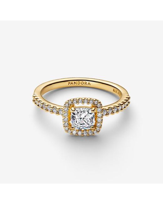 Pandora Sprankelende Ring Met Vierkante Heldere Halo in het Metallic