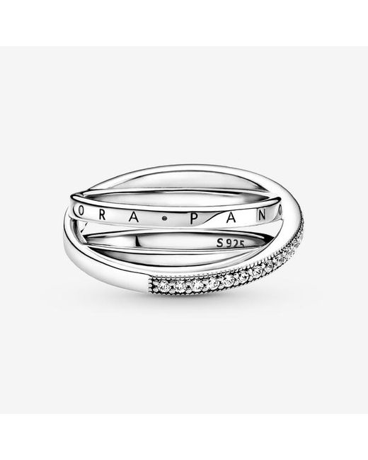 Pandora Multicolor Crossover Pavé Triple Band Ring