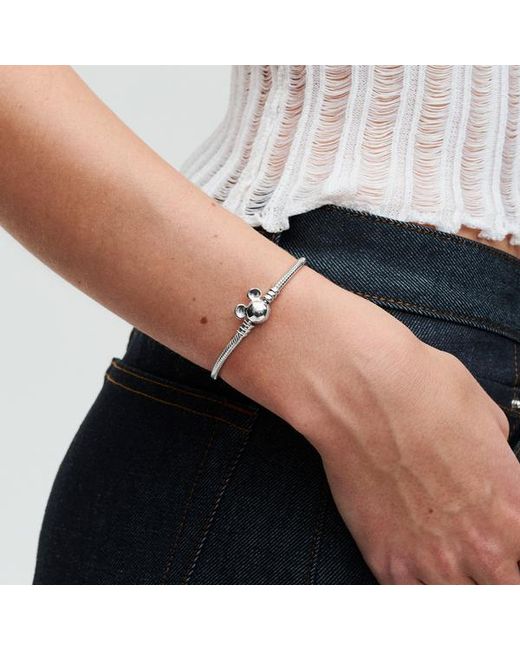 Pandora Metallic Disney Mickey Mouse Clasp Moments Snake Chain Bracelet