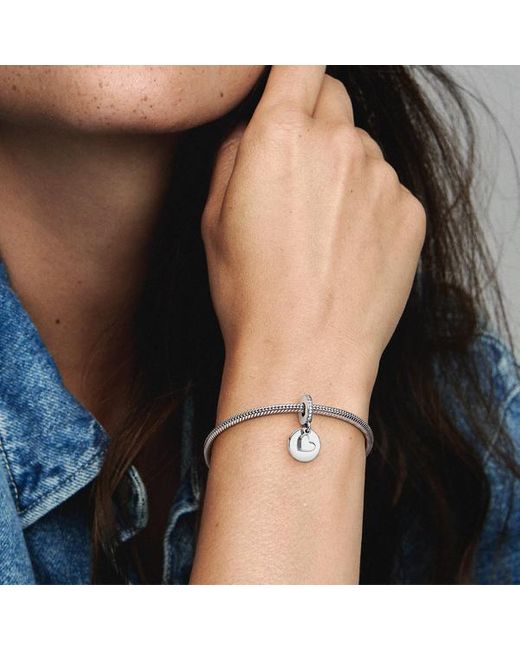 Pandora White Engravable Heart Disc Dangle Charm