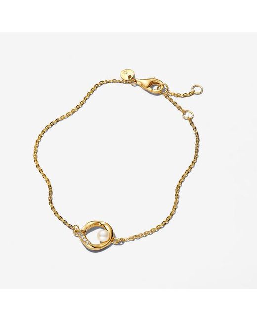 Pandora Metallic Organically Shaped Pavé Circle & Treated Freshwater Cultured Pearl Bracelet