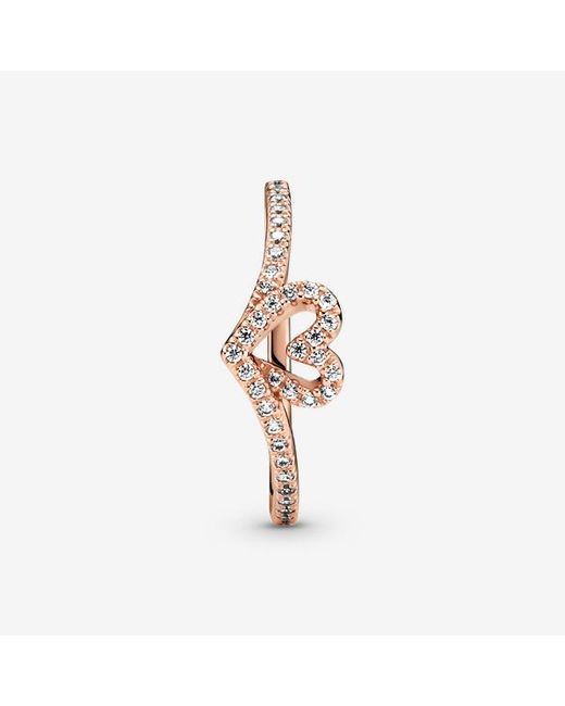 Pandora Metallic Sparkling Wishbone Heart Ring