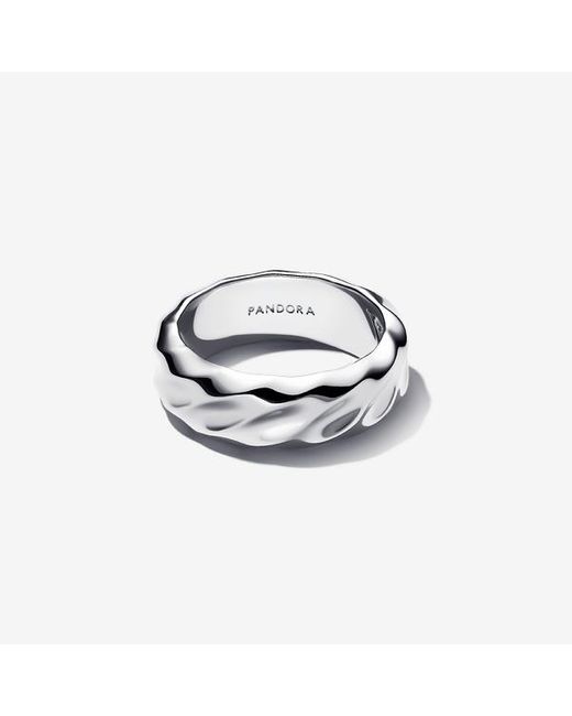 Pandora White Rippled Wide Band Ring