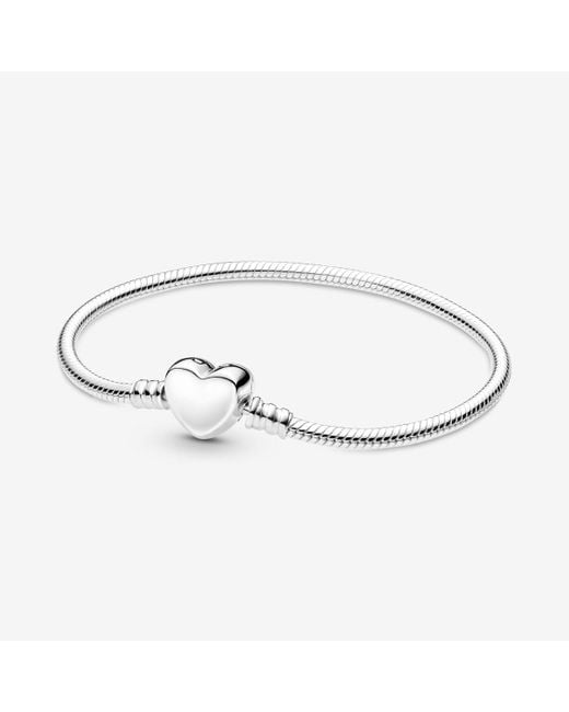 Pandora Metallic Moments Engravable Heart Clasp Snake Chain Bracelet