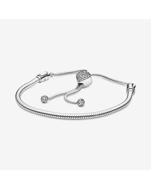 PANDORA Moments Pavé Heart Clasp Snake Chain Slider Bracelet in