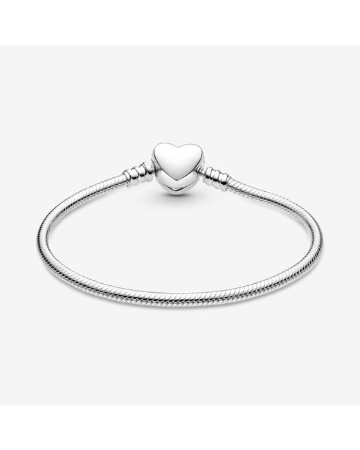 Pandora Metallic Moments Engravable Heart Clasp Snake Chain Bracelet