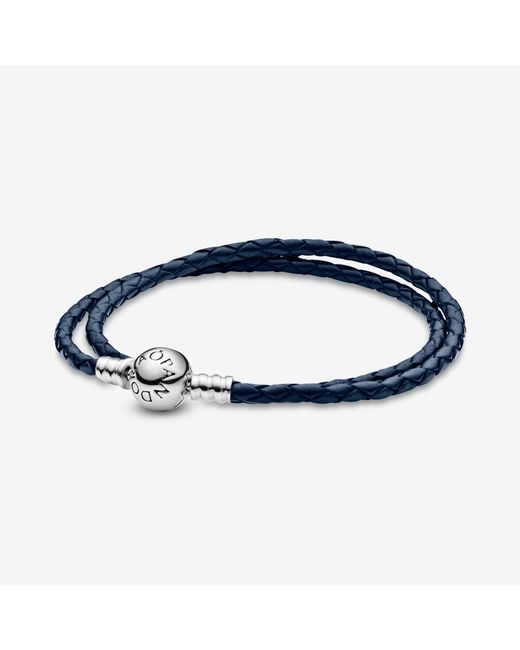 Pandora Moments Dark Blue Double Woven Leather Bracelet