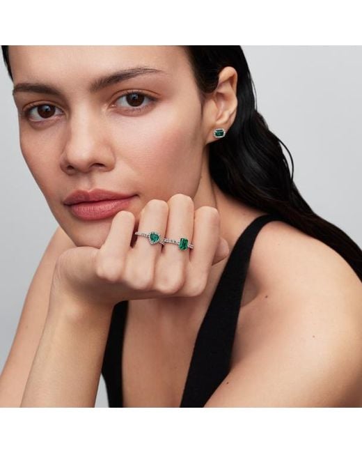 Pandora Green Rectangular Sparkling Halo Ring