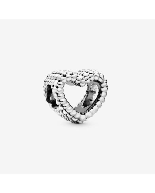 Pandora Metallic Signature Sterling Silver Beaded Heart Bracelet Charm