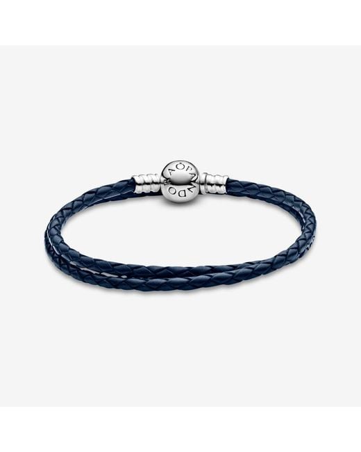 Pandora moments dark blue double woven leather bracelet hotsell