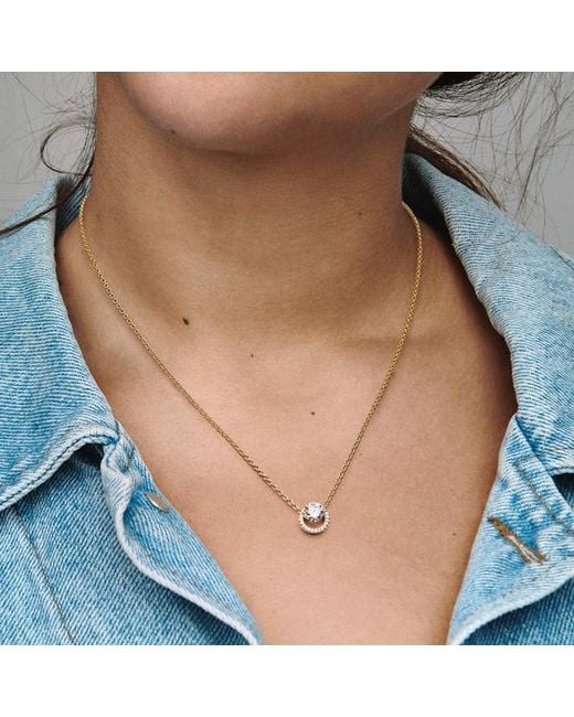 Pandora Metallic Sparkling Round Halo Pendant Collier Necklace