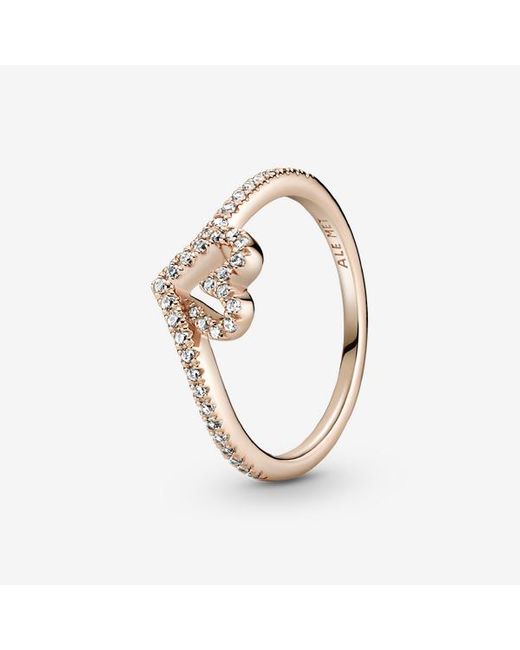 Pandora Metallic Sparkling Wishbone Heart Ring