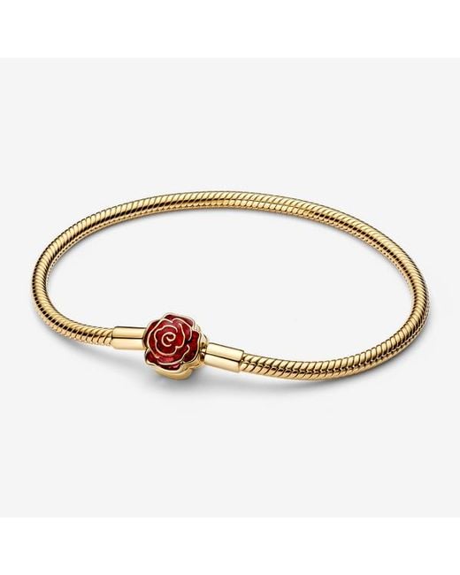Pandora Metallic Disney Beauty And The Beast Enchanted Rose Snake Chain Bracelet