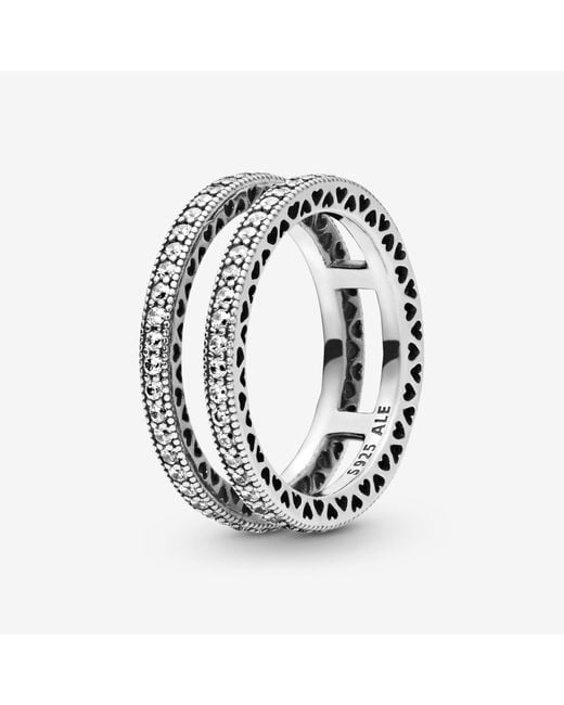 PANDORA Double Sparkle And Hearts Ring 