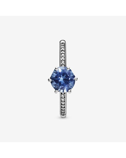 PANDORA Blue Sparkling Crown Solitaire Ring Lyst UK