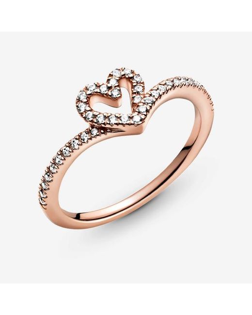 Pandora Metallic Sparkling Wishbone Heart Ring