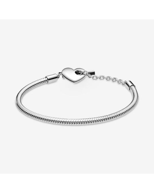 Pandora Metallic Moments Sterling Silver Heart T-bar Snake Chain Bracelet