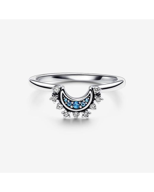 Pandora White Celestial Blue Sparkling Moon Ring
