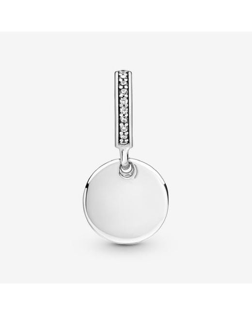 Pandora White Engravable Heart Disc Dangle Charm