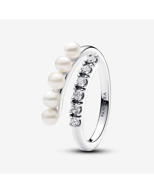 Pandora White Treated Freshwater Cultured Pearls & Pavé Open Ring