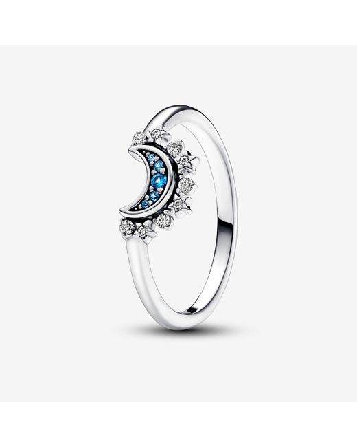 Pandora White Celestial Blue Sparkling Moon Ring