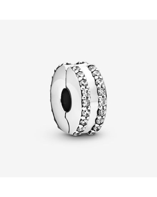 Pandora White Double Lined Pavé Clip Charm