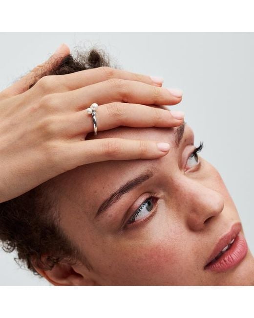 Pandora Ring Met Twee Behandelde Gecultiveerde Zoetwaterparels in het White