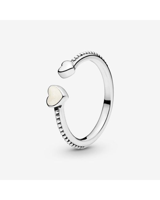 Pandora Metallic Beaded Two Hearts Open Ring
