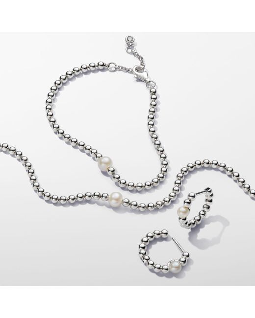 Pandora White Treated Freshwater Cultured Pearl & Beads Hoop Earrings