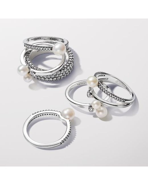 Pandora Metallic Treated Freshwater Cultured Pearl & Pavé Ring
