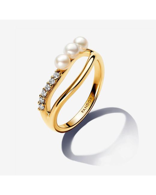 Pandora Metallic Treated Freshwater Cultured Pearl & Organically Shaped Double Band Ring