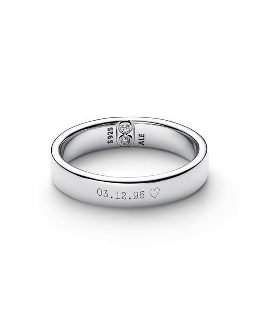 Pandora White Engravable Classic Band Ring
