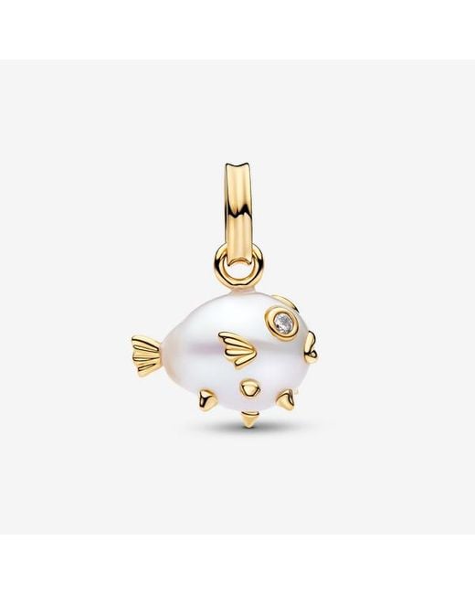 Pandora Metallic Treated Freshwater Cultured Baroque Pearl Pufferfish Dangle Charm