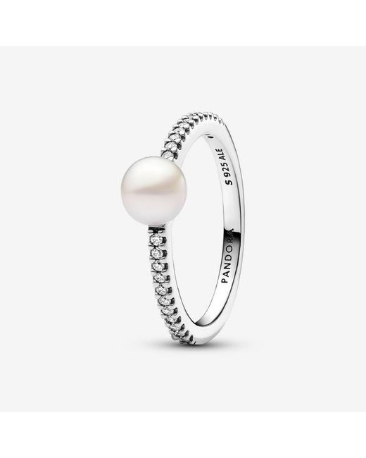 Pandora Metallic Treated Freshwater Cultured Pearl & Pavé Ring