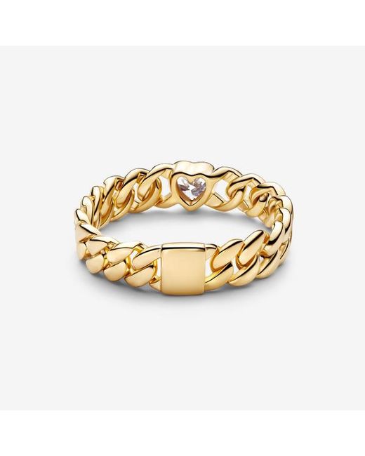 Pandora Metallic Heart Cuban Chain Ring
