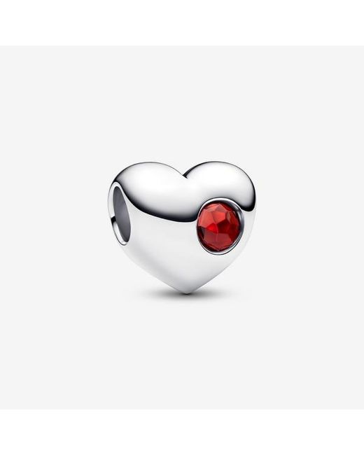 Pandora White Moments 794161c01 Engraved Red Stone Heart Pendant In Sterling Silver With Artificial Crystal