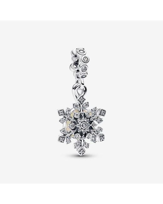 Pandora White Opalescent Snowflake Double Dangle Charm