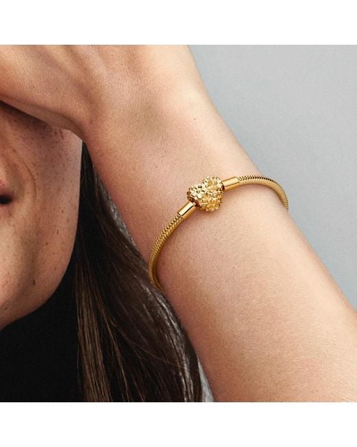 Pandora Metallic My Daisy Heart Clasp Snake Chain Bracelet