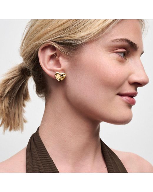 Pandora Metallic Heart 14k Gold-plated Stud Earrings