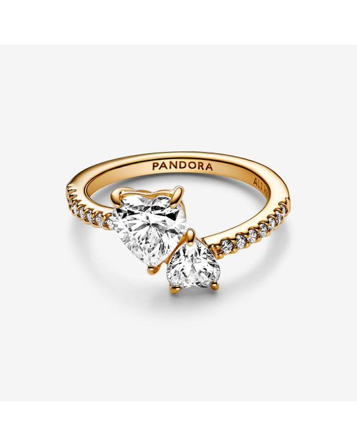 Pandora Metallic Double Heart Sparkling Ring
