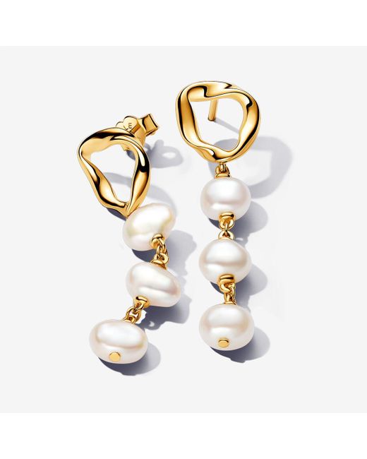Pandora Metallic Organically Shaped Circle & Baroque Treated Freshwater Cultured Pearls Drop Earrings