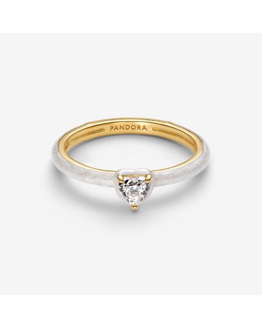 Pandora Metallic Ring White Gold Heart Chakra 163088c01 58/18.5 Sterling Silver Cubic Zirconia