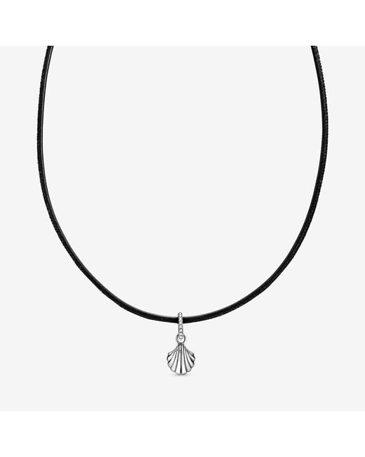Pandora Multicolor Black Leather Seashell Choker Necklace