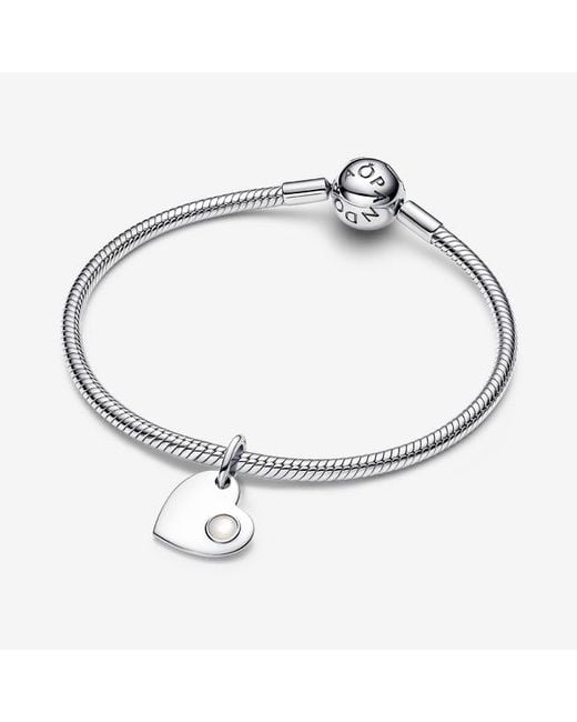 Pandora White June Heart Stone Dangle Charm