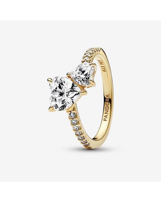 Pandora Metallic Double Heart Sparkling Ring