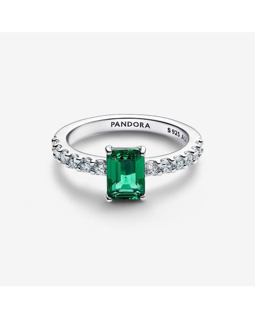 Pandora Green Rectangular Sparkling Halo Ring