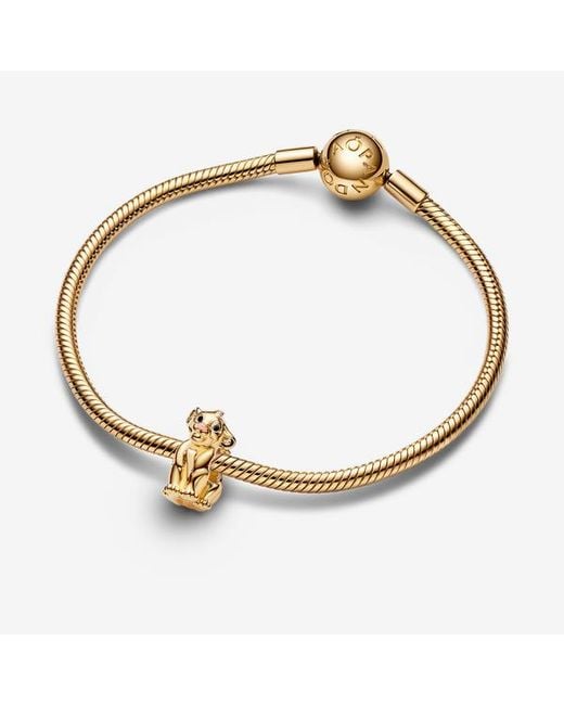 Pandora Metallic Disney The Lion King Simba 14k Gold-plated Charm With Black And Pink Enamel