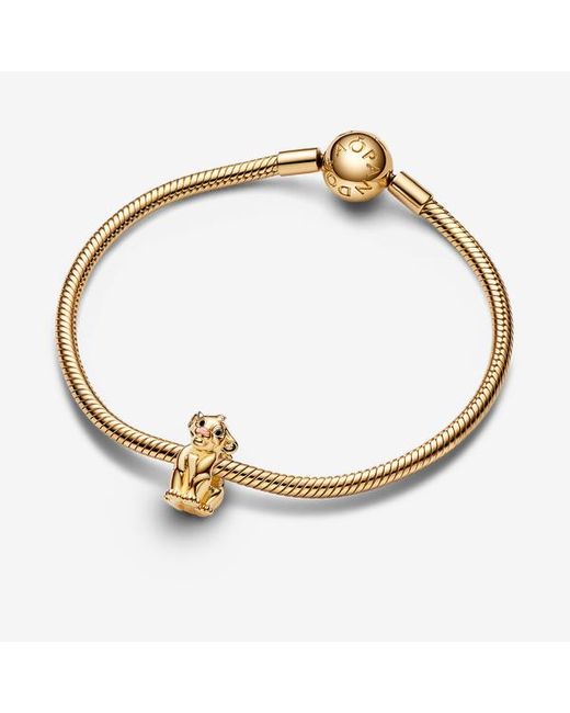 Pandora Metallic Disney The Lion King Simba 14k Gold-plated Charm With Black And Pink Enamel