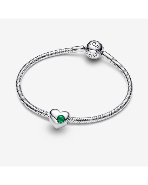 Pandora Moments 794161c05 Sterling Silver Heart Charm With Green Stone And Artificial Crystal