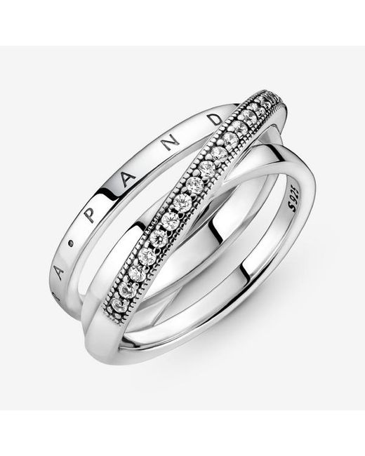 Pandora Multicolor Crossover Pavé Triple Band Ring